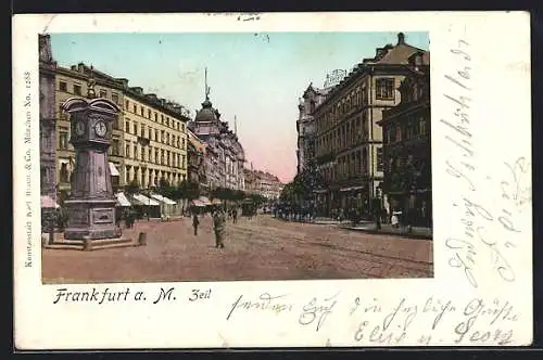 Goldfenster-AK Frankfurt a. M., Zeil mit leuchtenden Fenstern