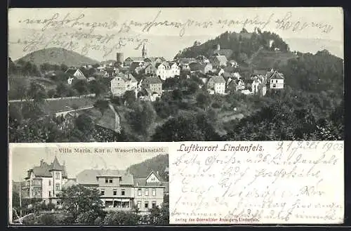 AK Lindenfels, Gesamtansicht, Villa Maria, Kur- und Wasserheilanstalt