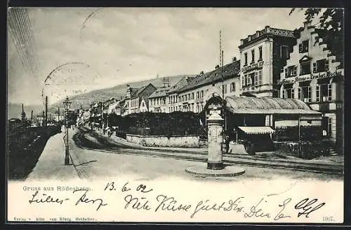 AK Rüdesheim am Rhein, Partie am Darmstädter Hof u. Gasthaus zur Krone v. Leonhard Becker