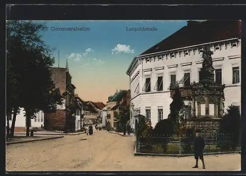AK Germersheim, Luitpoldstrasse mit Denkmal