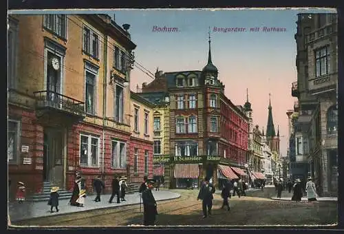 AK Bochum, Bongordstrasse mit Rathaus und Passanten