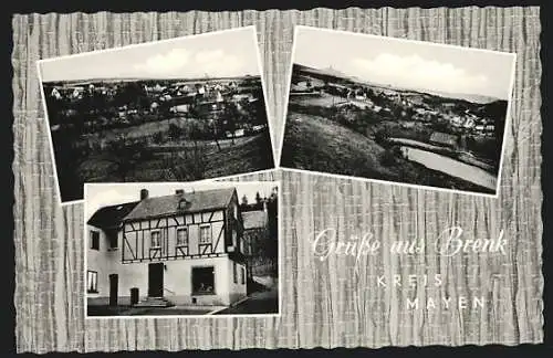 AK Brenk /Kreis Mayen, Ortsansicht aus der Vogelschau, Ansicht eines Geschäfts