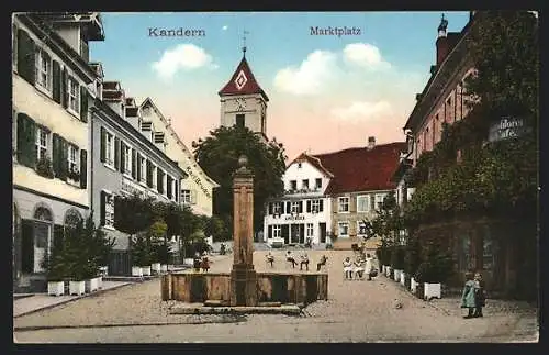 AK Kandern, Marktplatz mit Kirche und Brunnen