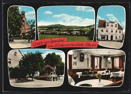 AK Igensdorf /fränk. Schweiz, Gasthaus u. Metzgerei Erhard Kraus, Ortsansicht aus der Vogelschau