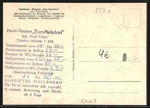 AK Bollendorf, Gasthaus und Pension zum Parkdorf, Schwimmbad