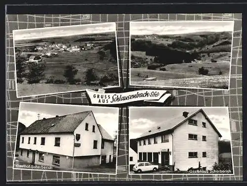 AK Schlausenbach /Eifel, Gasthaus u. Pension Scherberich, Ortsansicht