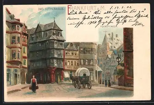 Lithographie Alt-Frankfurt, Lutherhaus und Fürsteneck