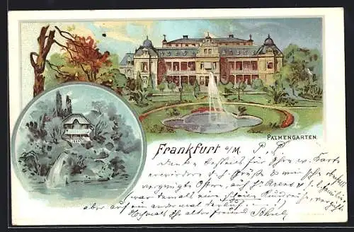 Lithographie Frankfurt-Westend, Palmengarten mit Palmenhaus