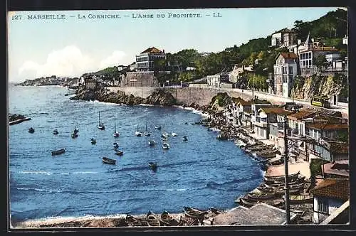 AK Marseille, La Corniche, L`Anse du Prophète, Strassenbahn