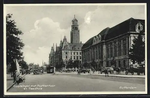 AK Rotterdam, Coolsingel met Postkantoor en Raadhuis, Strassenbahn