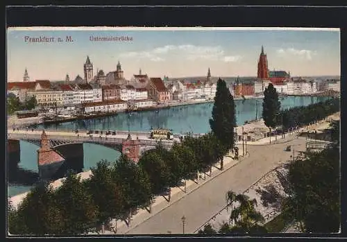 AK Frankfurt a. M., Strassenbahn auf der Untermainbrücke