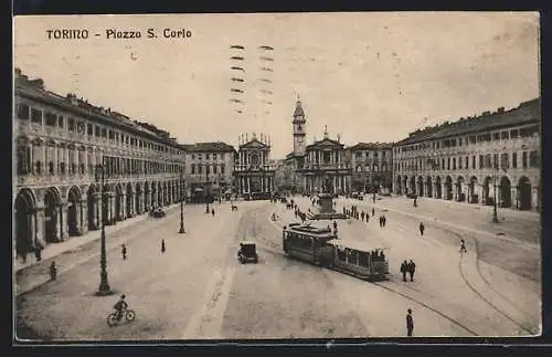 AK Torino, Piazza S. Carlo, Strassenbahn