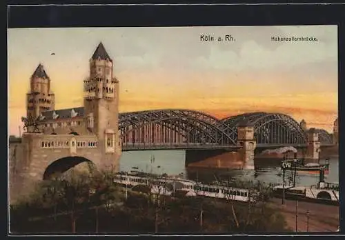 AK Köln a. Rh., Strassenbahn vor der Hohenzollernbrücke