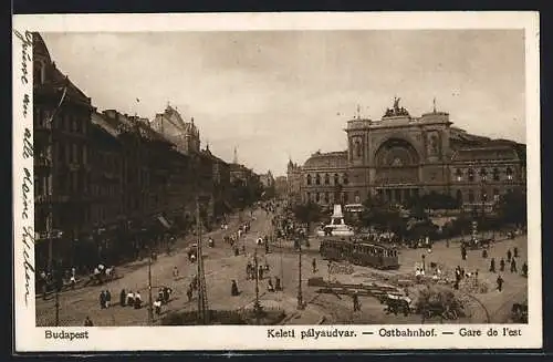 AK Budapest, Baross-ter a keleti palyaudvarral, Ostbahnhof mit Strassenbahn