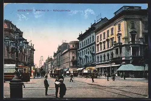 AK Budapest, Rakoczi ut, Strassenbahn