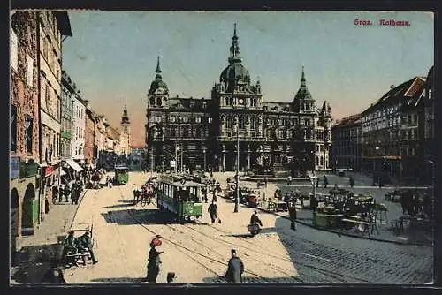 AK Graz, Strassenbahn am Rathaus