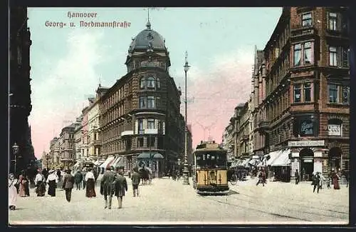 AK Hannover, Strassenbahn in der Georg- u. Nordmannstrasse