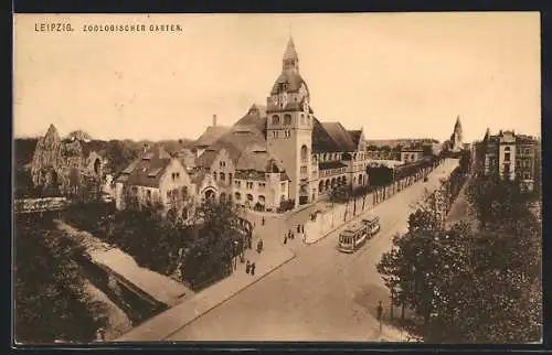 AK Leipzig, Zoologischer Garten, Strassenbahn, Leute