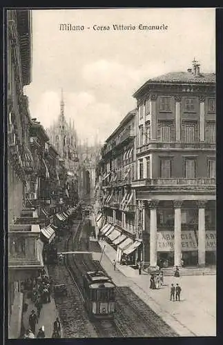 AK Milano, Corso Vittorio Emanuele, Strassenbahn