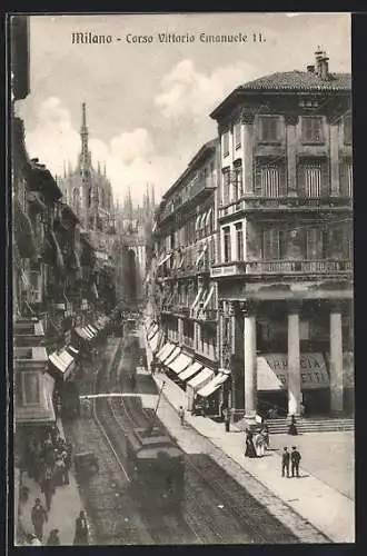 AK Milano, Corso Vittorio Emanuele II., Strassenbahn