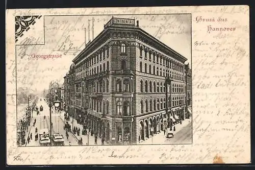 AK Hannover, Georgstrasse m. Strassenbahnen