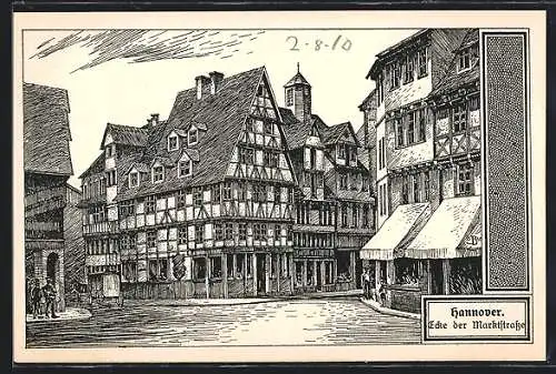 Künstler-AK Hannover, Ecke der Marktstrasse