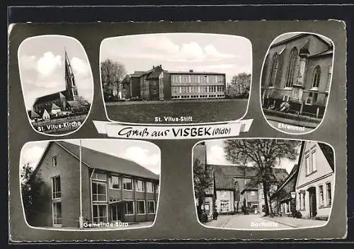 AK Visbek /Oldb., St. Vitus Kirche, Dorfmitte, Ehrenmal