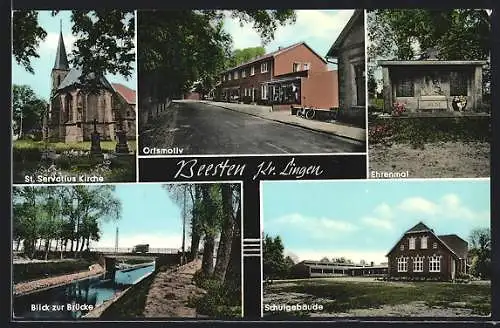 AK Beesten /Kr. Lingen, Ortsmotiv, Brücke, St. Servatius Kirch e