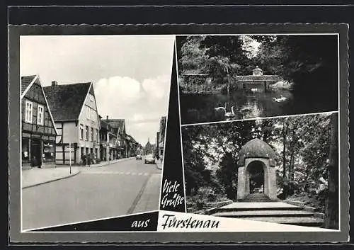 AK Fürstenau / Hann., Strassenpartie und Teich