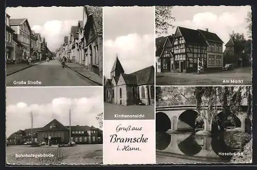 AK Bramsche i. Hann., Grosse Strasse, Bahnhof, Hasebrücke