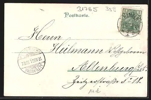 Lithographie Hameln, Rattenfänger am Fluss
