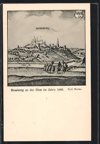 Künstler-AK Homberg / Ohm, Ortsansicht im Jahre 1646, nach Merian