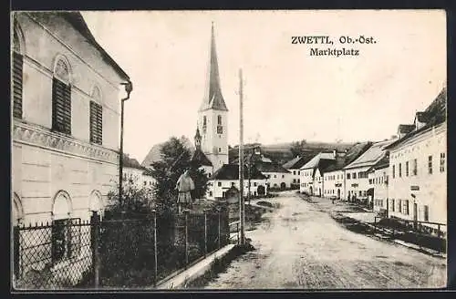 AK Zwettl /O.-Oe., Marktplatz mit Kirche