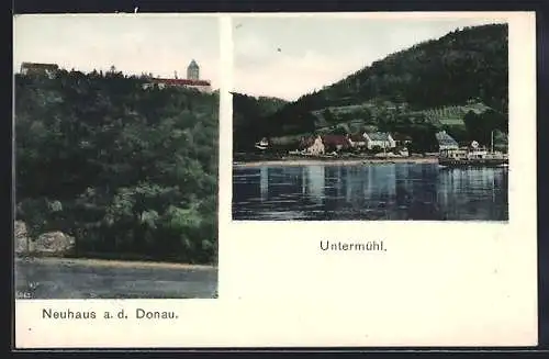 AK Neuhaus a. d. Donau, Blick über das Wasser auf Untermühl