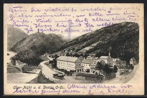 AK Kirchberg ob der Donau, Ober-Mühl a. d. Donau, Ortsansicht mit Brücke