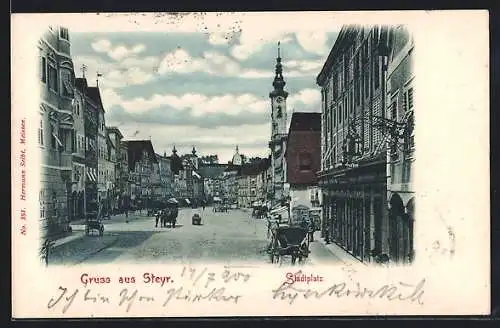 AK Steyr, Stadtplatz mit Kirche