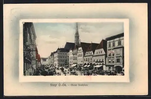 AK Steyr /O.-Oe., Markttreiben am Oberen Stadtplatz