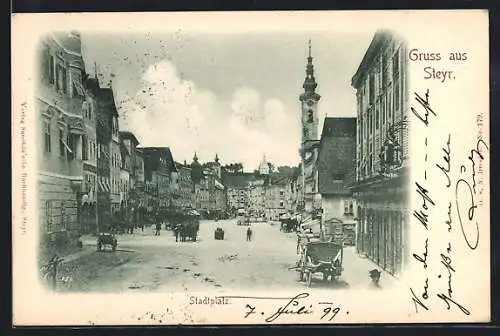 AK Steyr, Stadtplatz mit Kirche