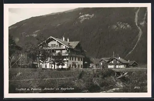 AK Mayrhofen /Tirol, Gasthof und Pension Brücke im Ort