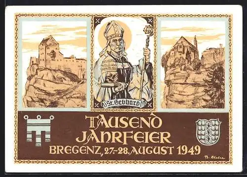 AK Bregenz, Tausend Jahrfeier 1949, St. Gebhard, Burg