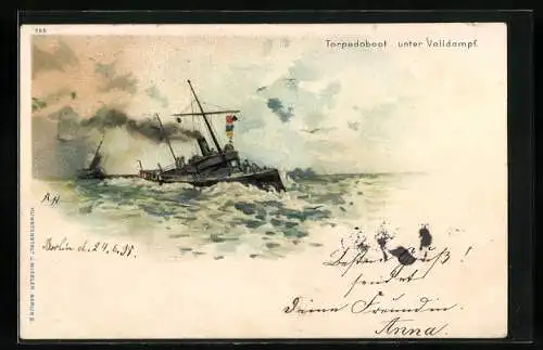 Künstler-AK A. Heide: Torpedoboote unter Volldampf