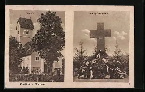 AK Grabow, Kirche und Kriegerdenkmal
