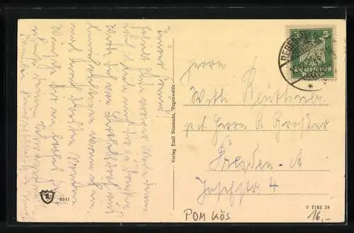 AK Regenwalde, Marktansicht mit Kirchturm