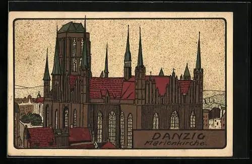 Künstler-AK Danzig, Blick auf die Marienkirche