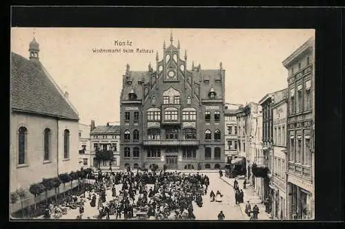 AK Konitz, Wochenmarkt beim Rathaus