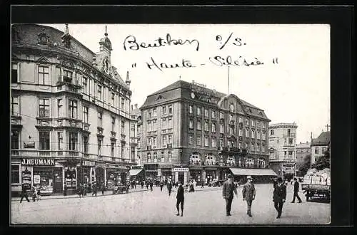 AK Beuthen, Kaiser-Franz-Josef-Platz mit Cafe Hindenburg