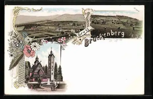 Lithographie Brückenberg /Rsgb., Pfarrei Wang, Ortsansicht