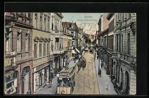 AK Worms, Strassenbahn in der Kaiser Wilhelmstrasse