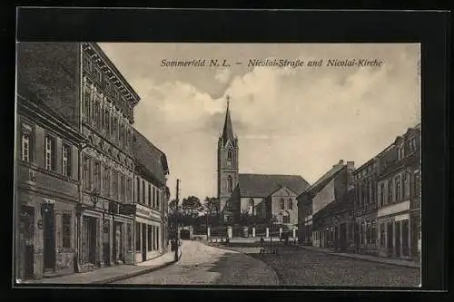 AK Sommerfeld /N. L., Nicolai-Strasse und Nicolai-Kirche