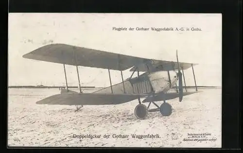 Foto-AK Sanke Nr. 1014: Gotha, Flugplatz der Gothaer Waggonfabrik AG, Doppeldecker